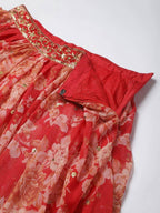 Tulsi Art Red & Gold-Toned Embellished Sequinned Semi-Stitched Myntra Lehenga & Unstitched Blouse | Grocsy
