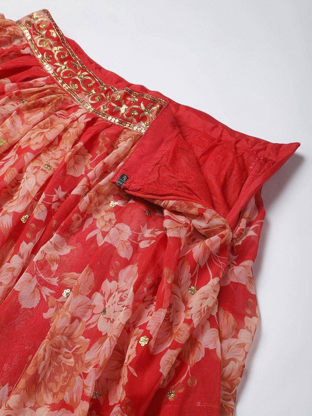Tulsi Art Red & Gold-Toned Embellished Sequinned Semi-Stitched Myntra Lehenga & Unstitched Blouse | Grocsy