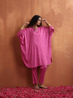 trueBrowns Pink Print Kaftan Kurta Co-ord Set | Grocsy