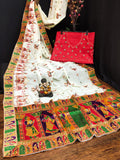 Lorenvalley Fashion Premium White Vichitra Silk Embroidery and Diamond work Both Side Saree | Grocsy