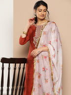 KSUT (House of Varanga) Embroidered Kurta Paired With Pant And Printed Dupatta With Zari Fringes | Grocsy