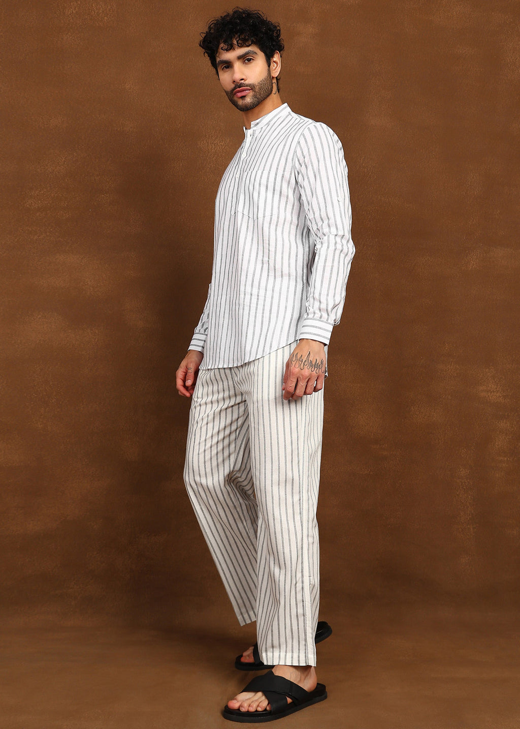 Fabmade Drift Pinstripe Linen Co-Ord Set | Grocsy