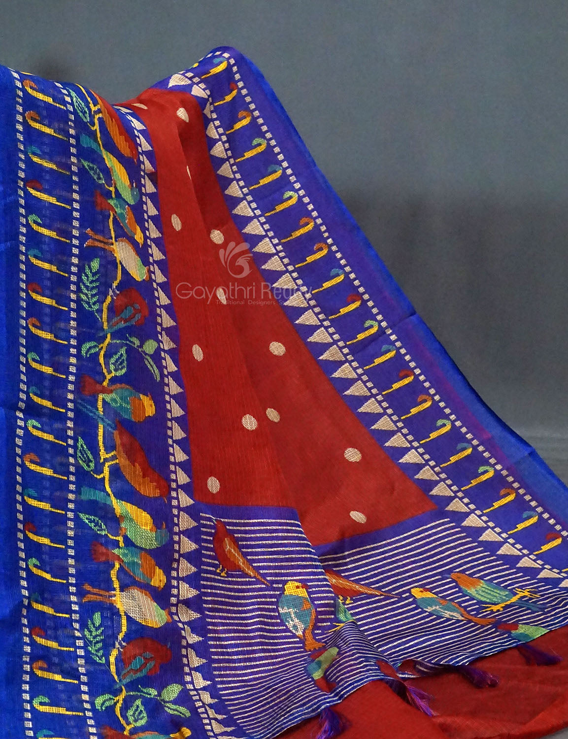 Dark Red Colored with Buttes Semi Silk Kota Saree By Gayathri Reddy Designer Studio | Grocsy