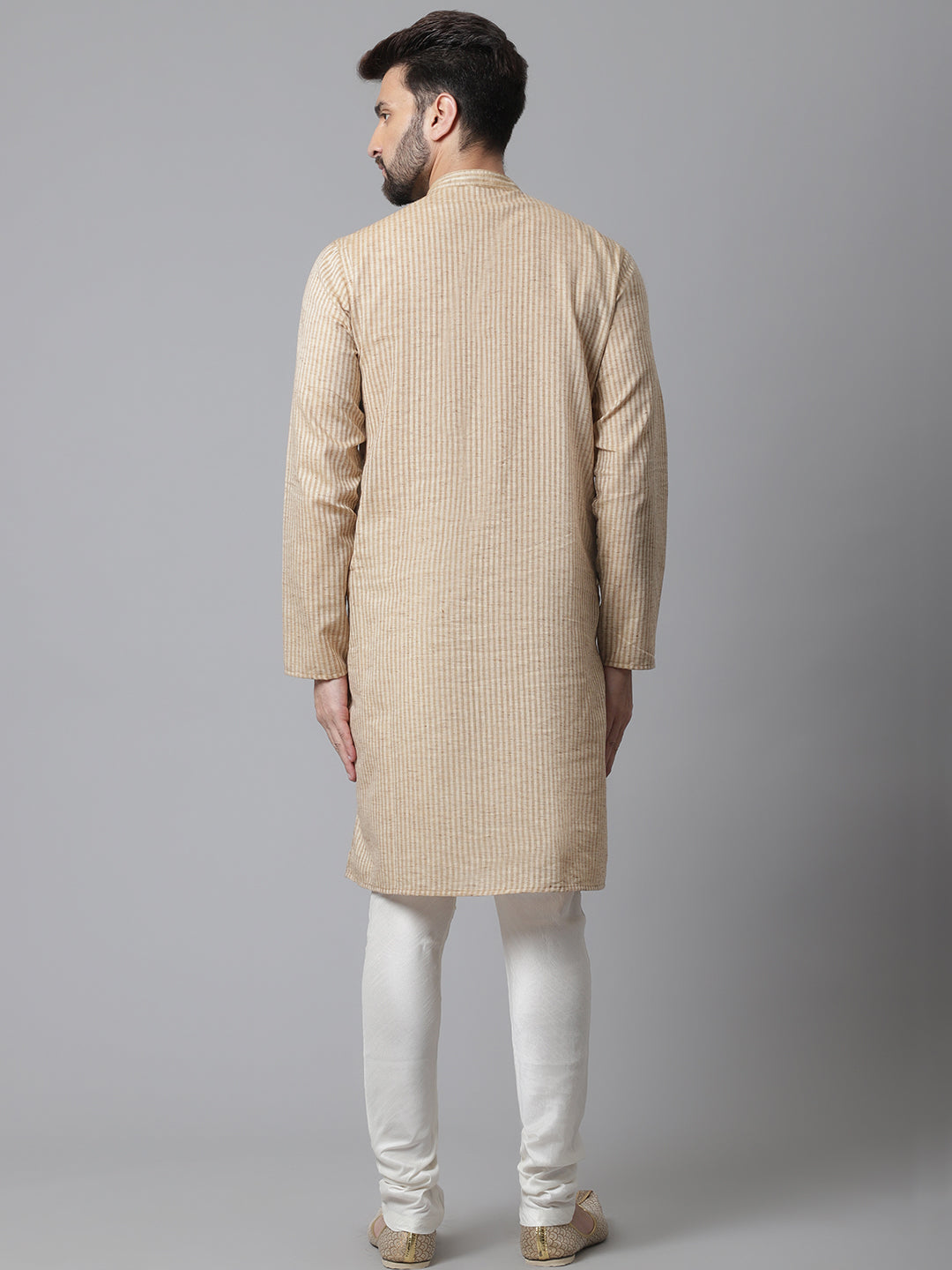 Even Apparels Pure Cotton Kurta With Band Collar - Beige | Grocsy