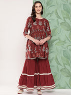 InWeave Women's Brick Rust Boota Sharara Set | Grocsy