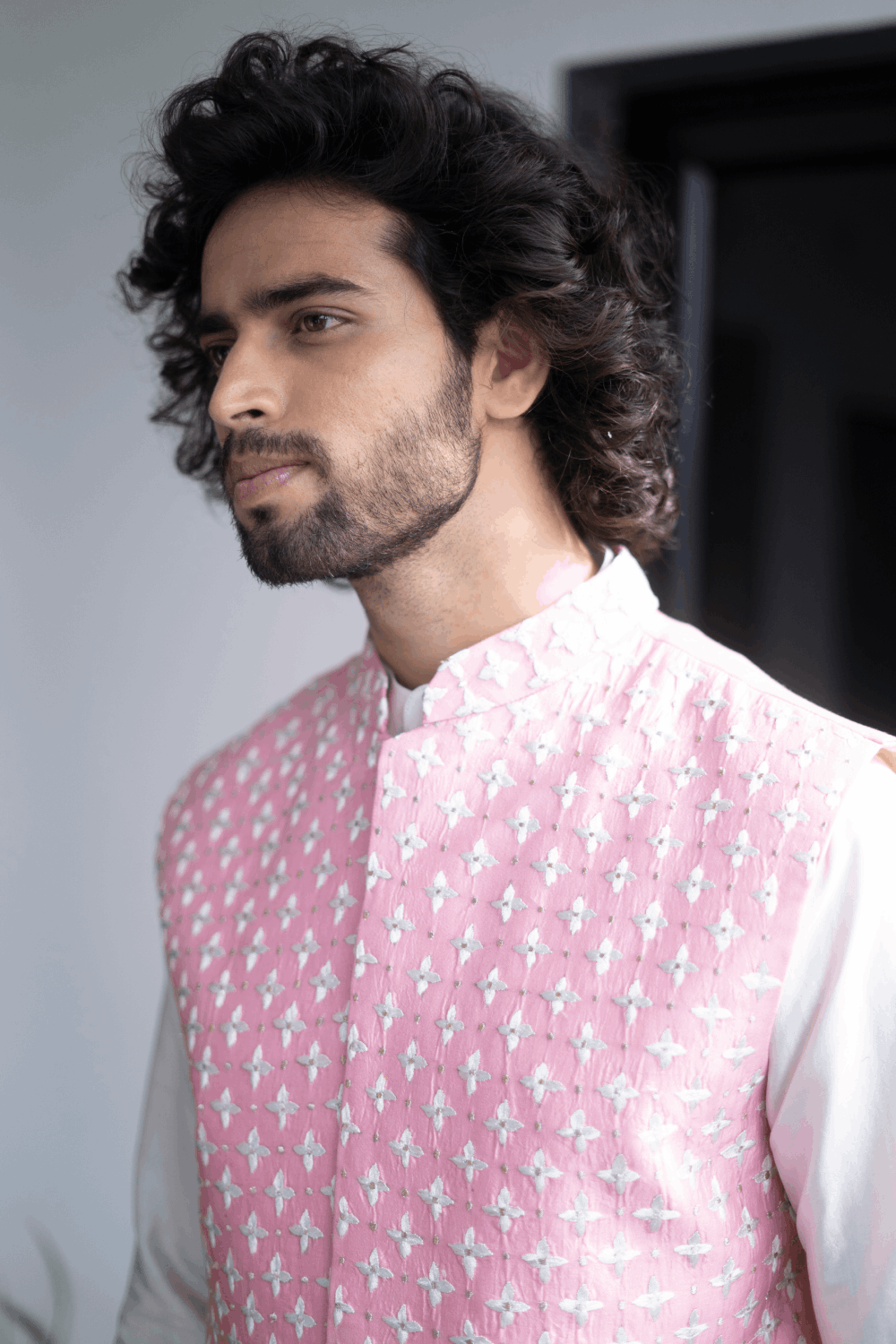 Light Pink Designer Men's Nehru Jacket by Hilo Design | Grocsy