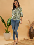 InWeave Women's Sage Green Paisley Print Top | Grocsy