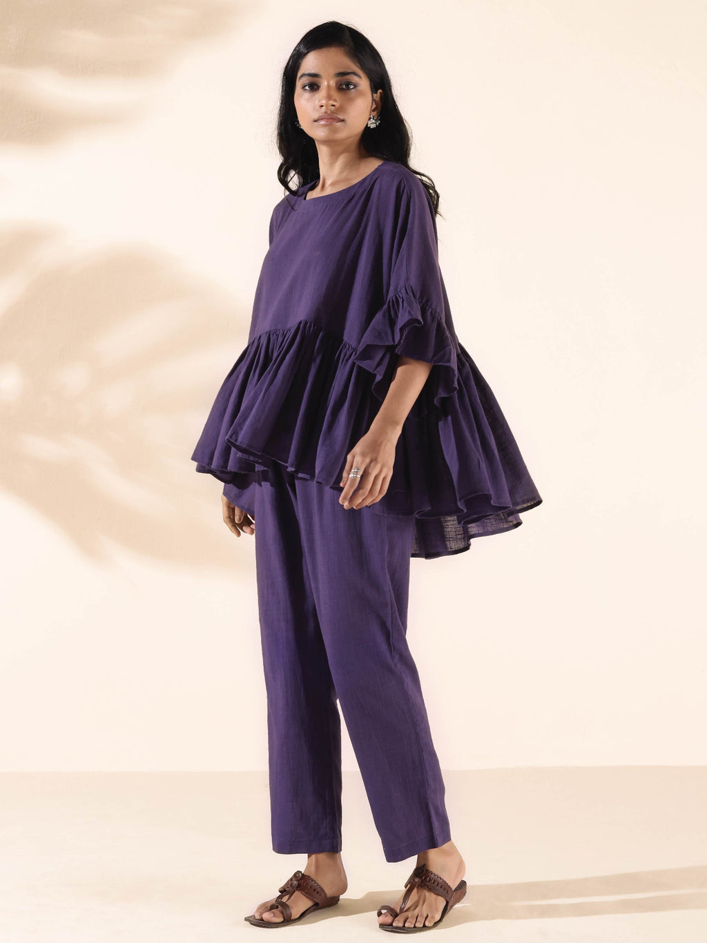 trueBrowns Purple Cotton Flared Co-ord Set | Grocsy