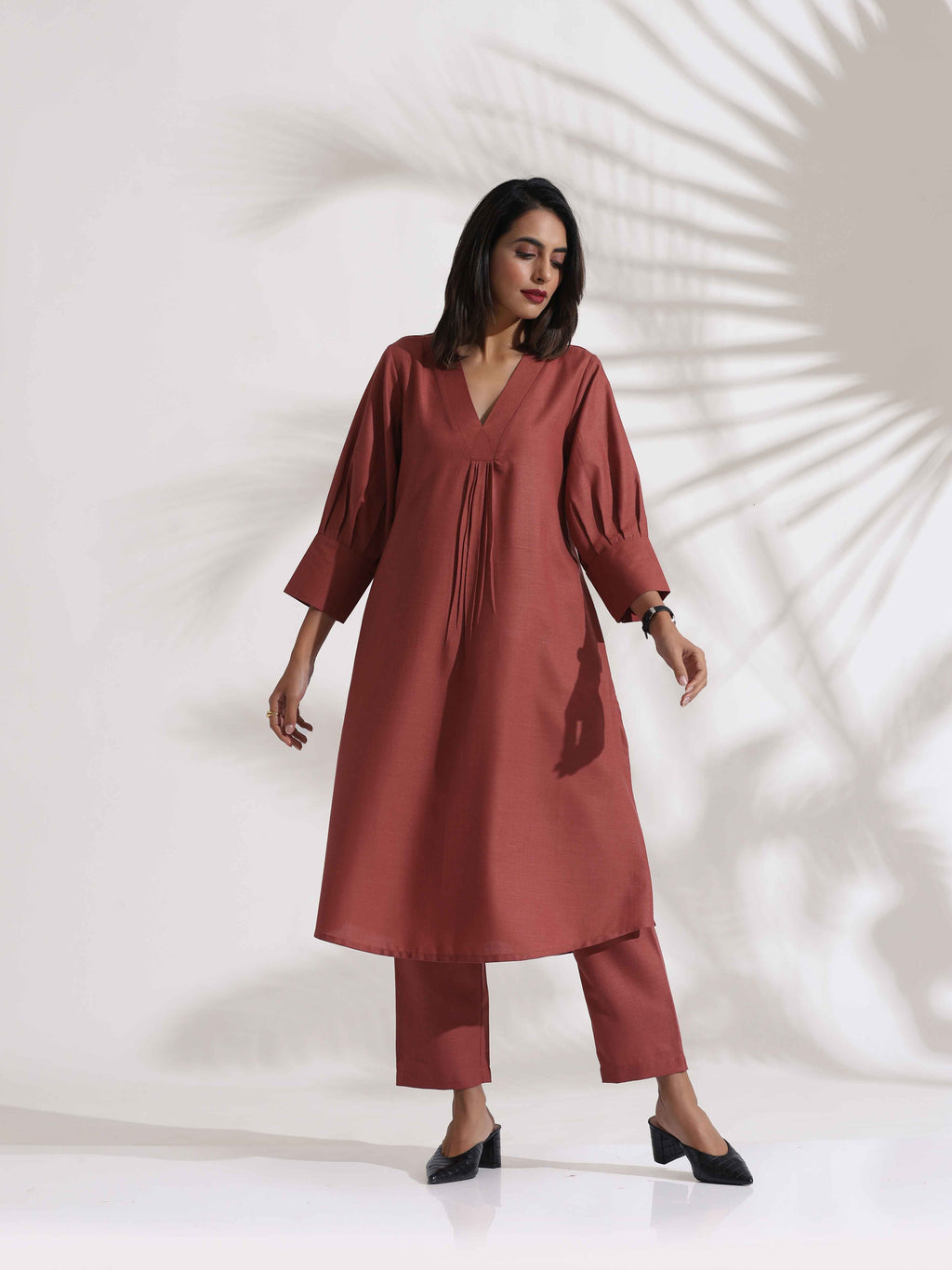 trueBrowns Pink Slub Kurta Set | Grocsy