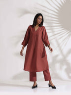 trueBrowns Pink Slub Kurta Set | Grocsy