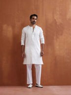 trueBrowns Men's Ivory Sequin Chanderi Kurta | Grocsy