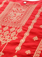 Ahalyaa Women Red Ethnic Motifs Kurta with Trousers | Grocsy