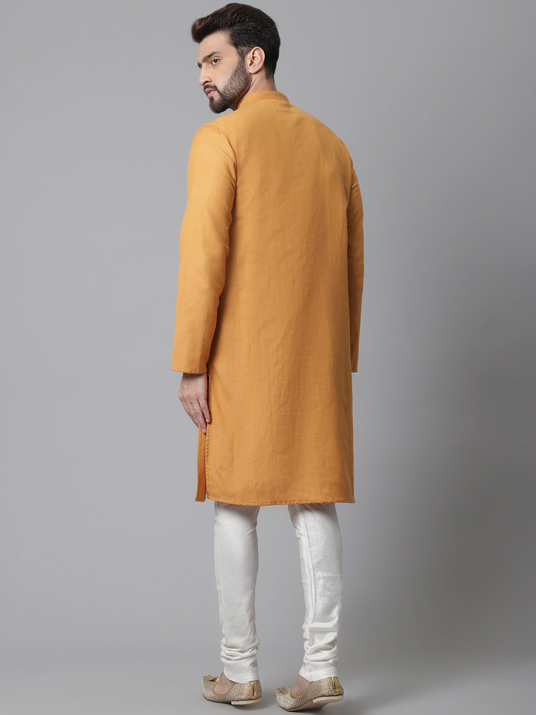 Even Apparels Yellow Solid Kurta With Band Collar | Grocsy
