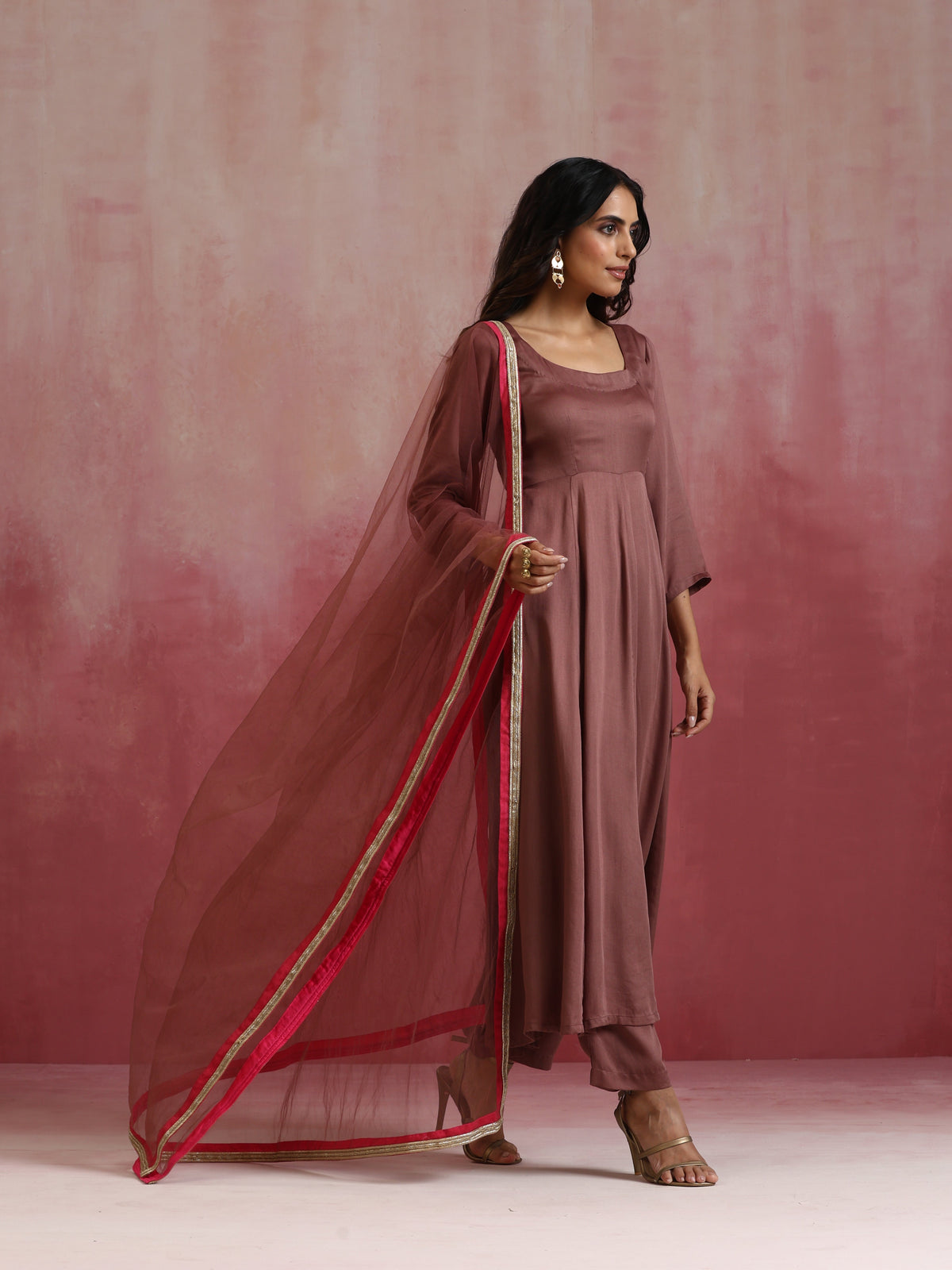 trueBrowns Brown Modal Anarkali Kurta Set | Grocsy