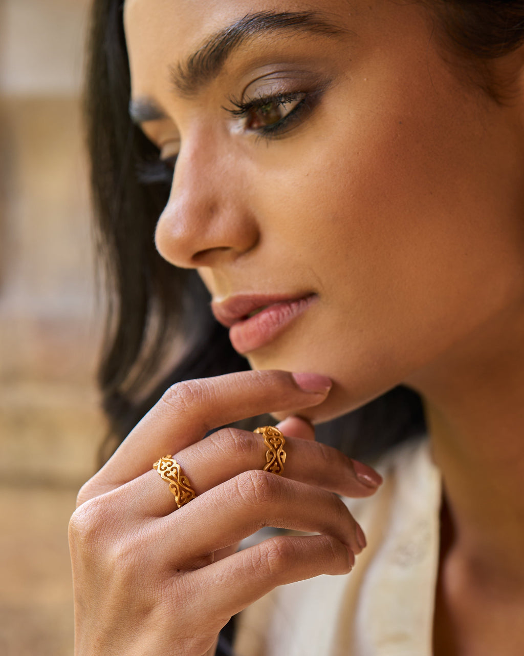 trueBrowns Gold-Polished Bel Rings | Grocsy