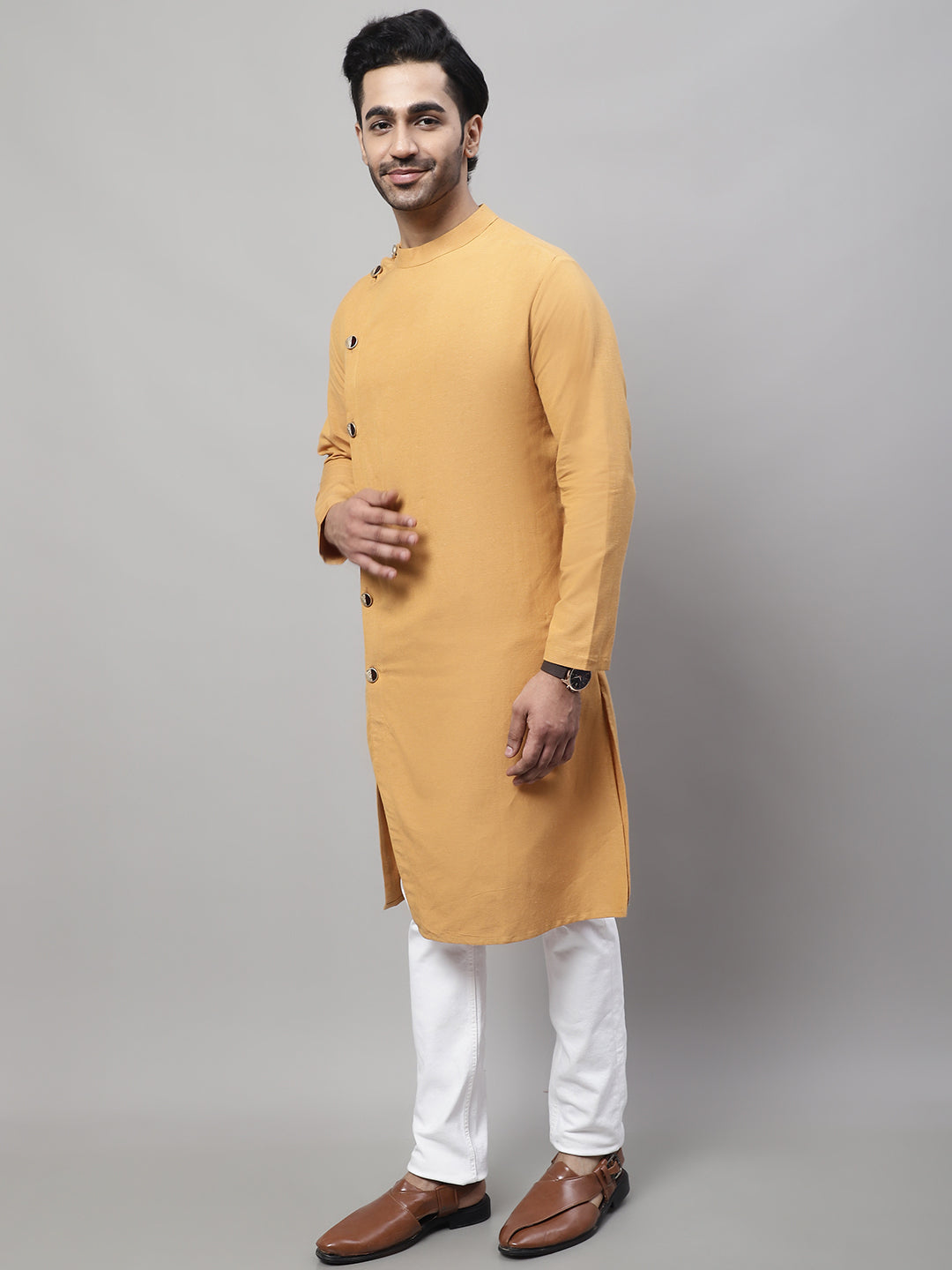 Even Apparels Mustard Sherwani Kurta With Asymetrical Cut | Grocsy