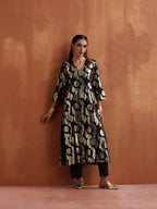 trueBrowns Black Metallic High Slit Kurta Set | Grocsy