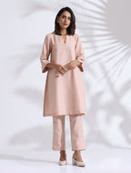 trueBrowns Light Pink Slub Kurta Co-ord Set | Grocsy
