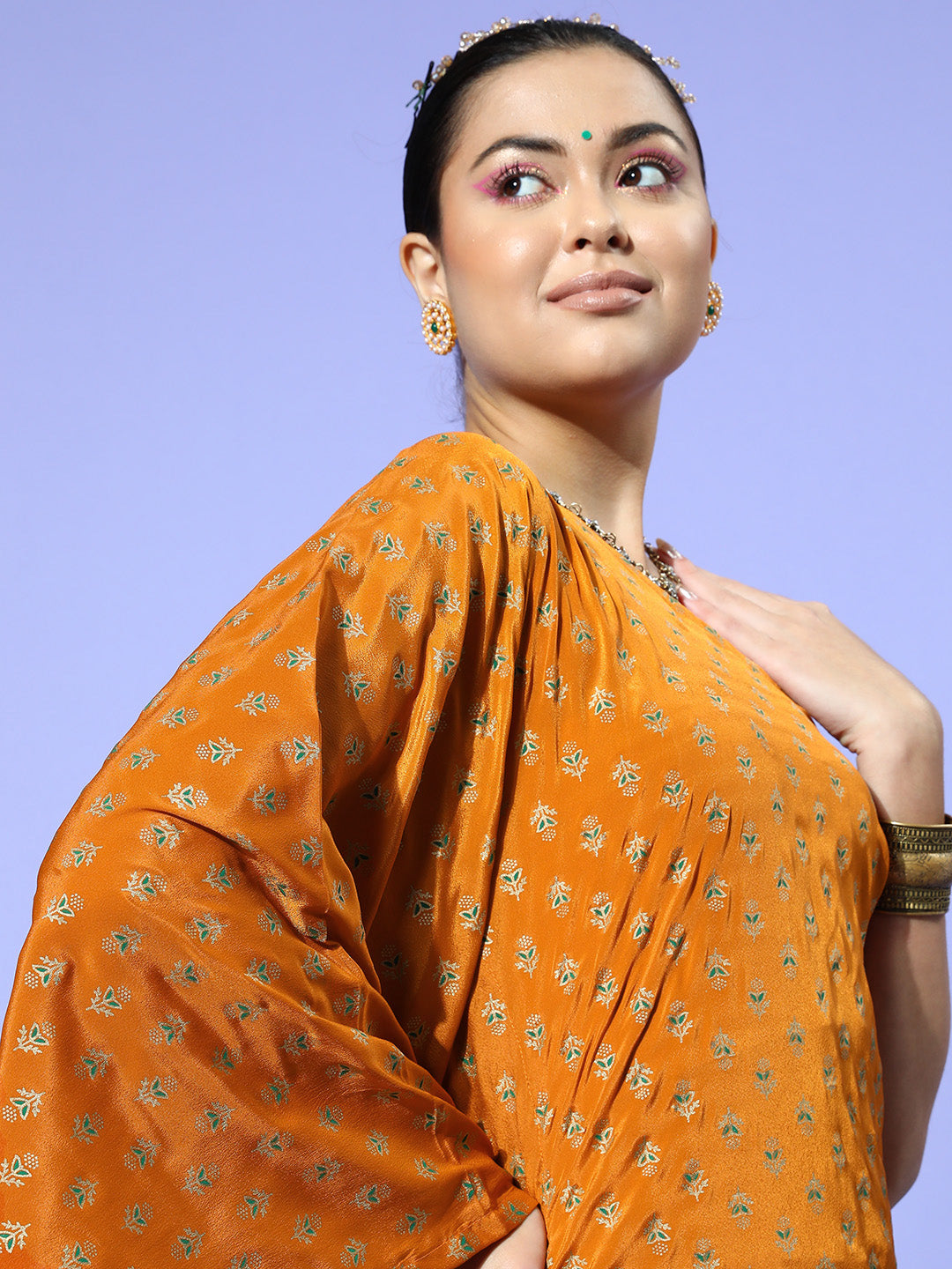 InWeave Women's Mustard Gold Print One Shoulder Kurta Set | Grocsy