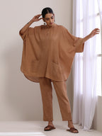 trueBrowns Beige Dobby Boxy Fit High-Low Co-Ord Set | Grocsy