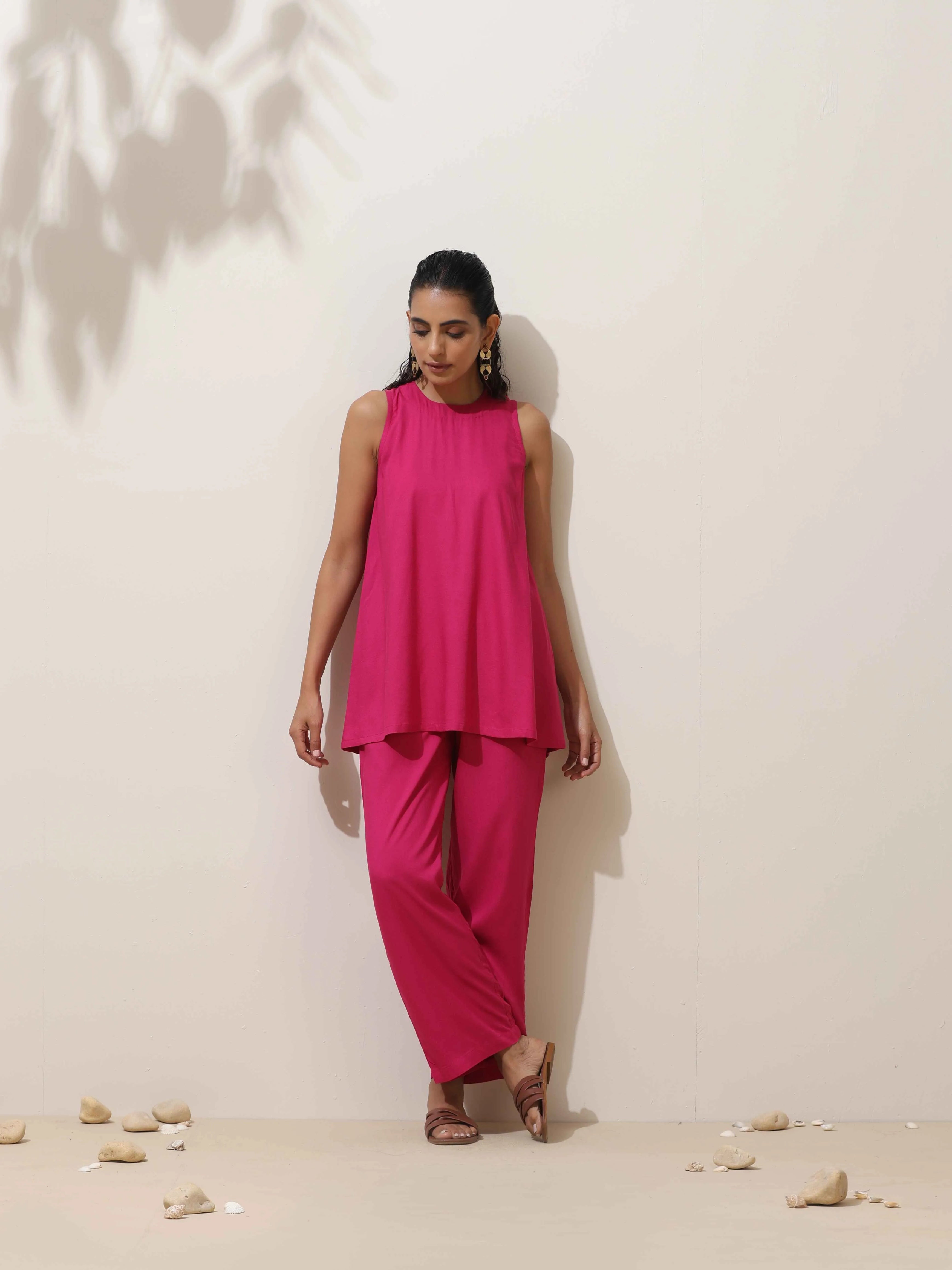 trueBrowns Pink Viscose Co-ord Set | Grocsy