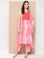 Ahalyaa Printed One-Shoulder Flared Sleeve Sequinned Kurta with Trousers | Grocsy