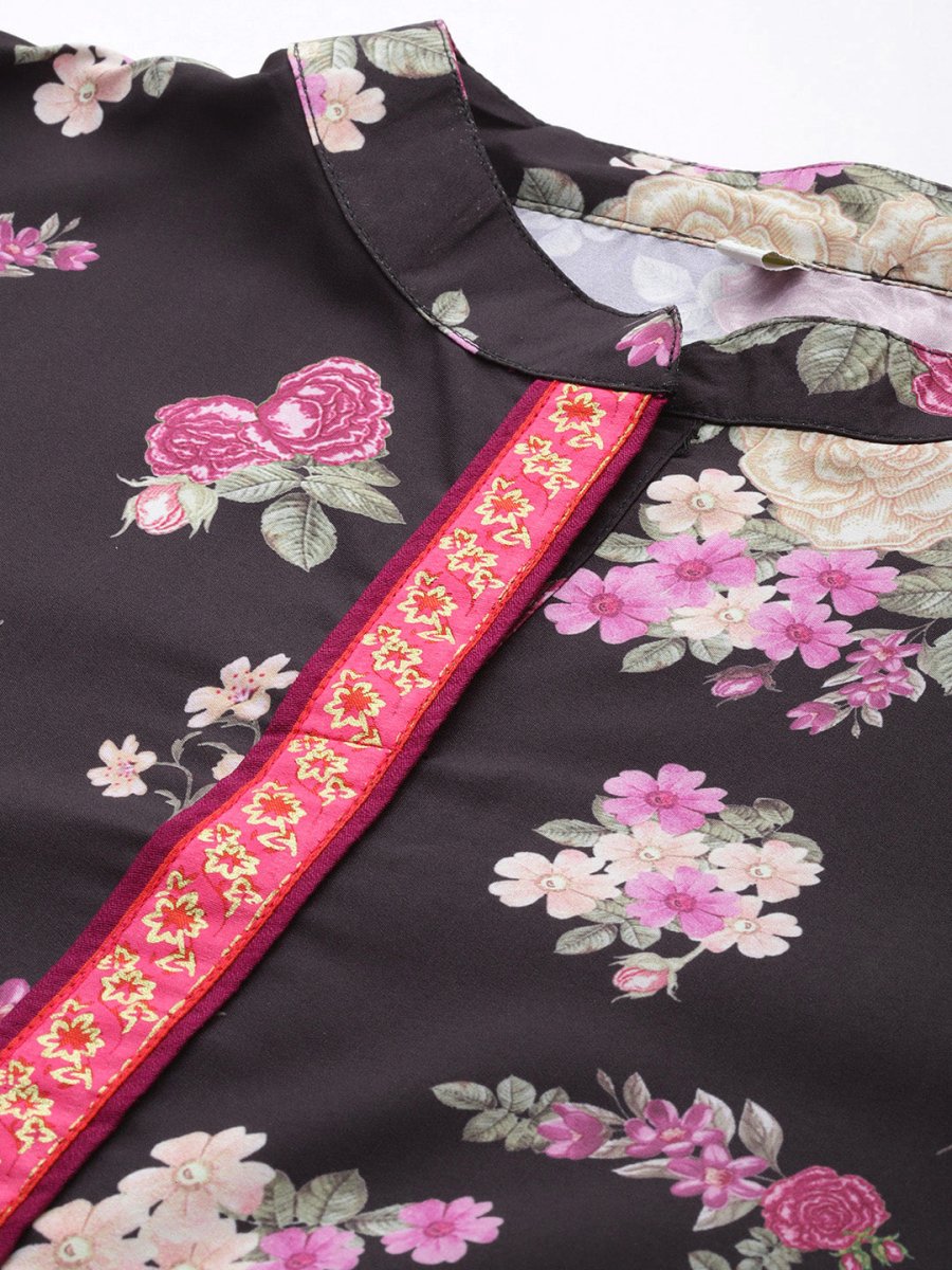 Ahalyaa Mandarin Collar Crepe Floral Printed Tunic | Grocsy