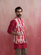 trueBrowns Men's Maroon Ikat Print Cotton Reversible Nehru Jacket | Grocsy