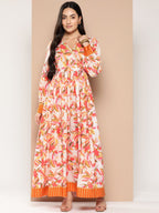 Ahalyaa Floral Printed Tie-Ups Crepe Empire Ethnic Dress | Grocsy
