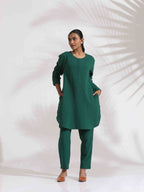 trueBrowns Green Cotton Kurta Co-ord Set | Grocsy