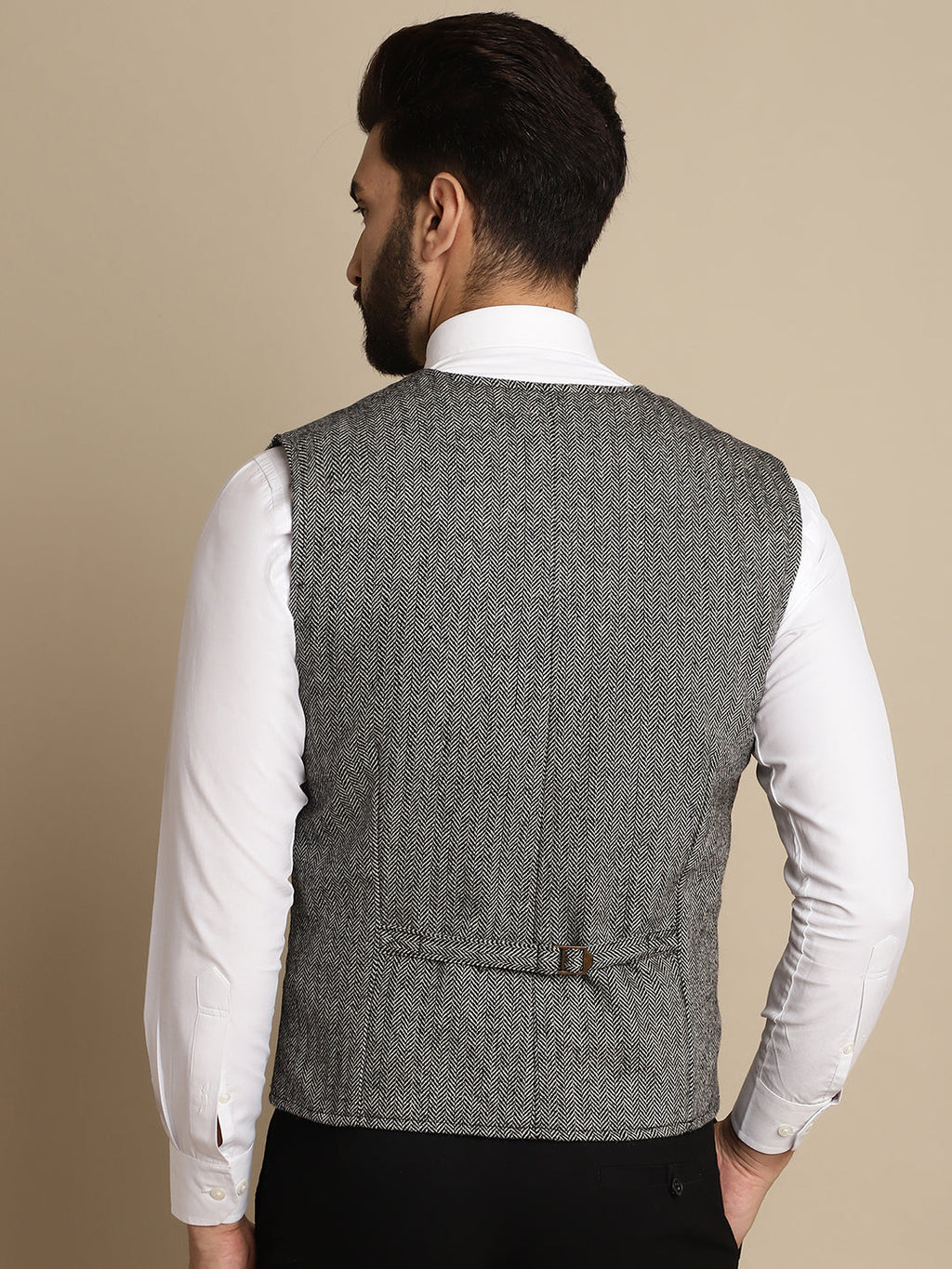 Even Apparels Men's Grey Woolen Double Breast Waistcoat | Grocsy