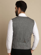 Even Apparels Men's Grey Woolen Double Breast Waistcoat | Grocsy