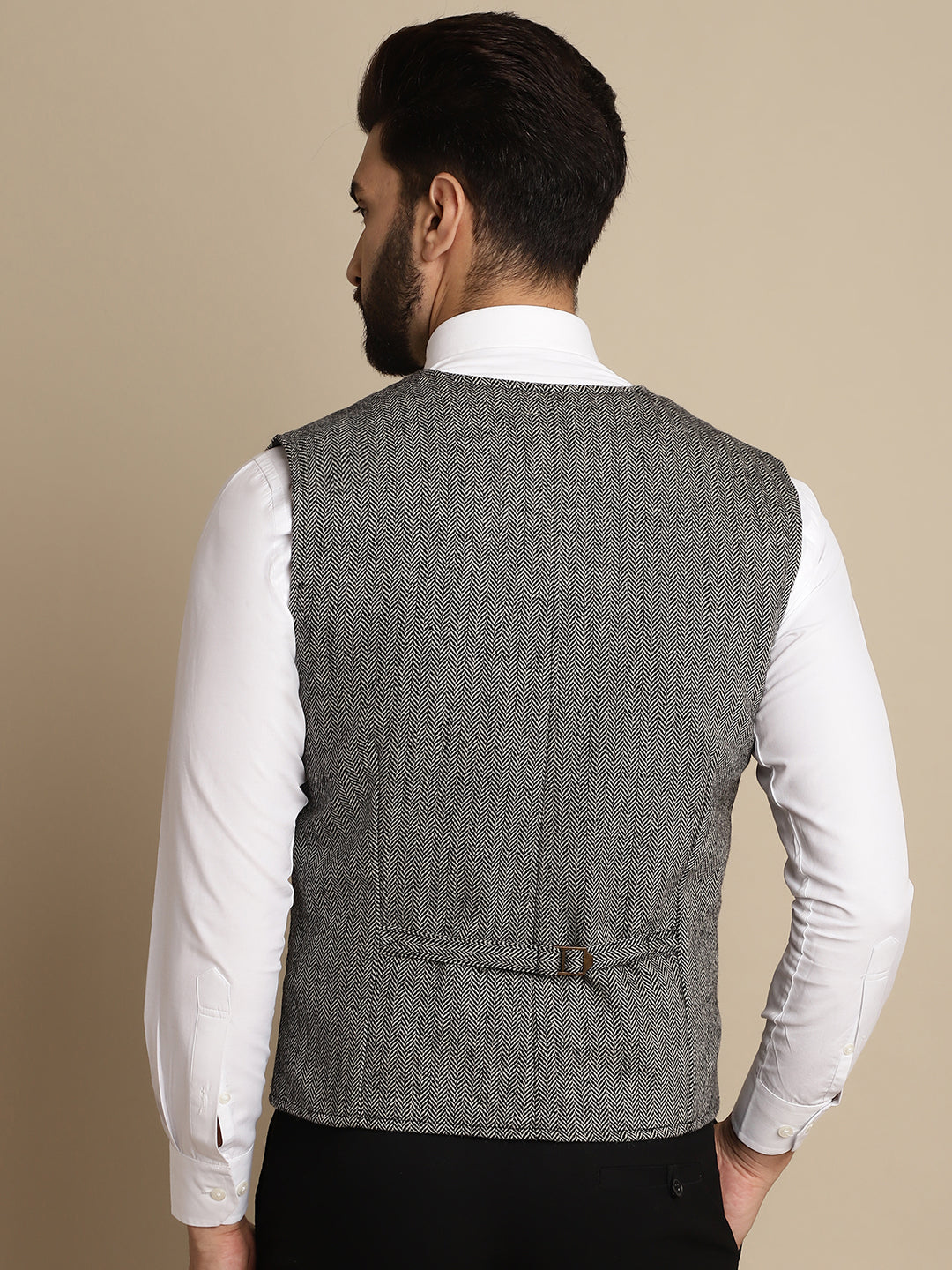 Even Apparels Men's Grey Woolen Double Breast Waistcoat | Grocsy