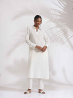 trueBrowns White Cotton A-line Kurta Set | Grocsy