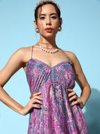 InWeave Women's Pink Paisley Print Back Detail Long Dress | Grocsy