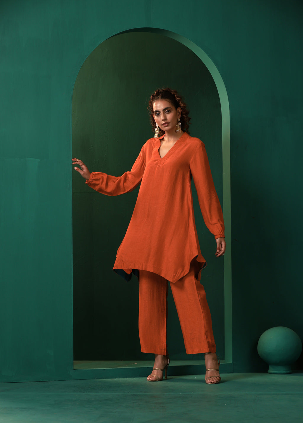trueBrowns Rust Silk Collar Co-ord Set | Grocsy