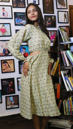 Noroke Sustainable fabric | Mushroom Ikat Cut-out Midi Dress - Printed | Grocsy