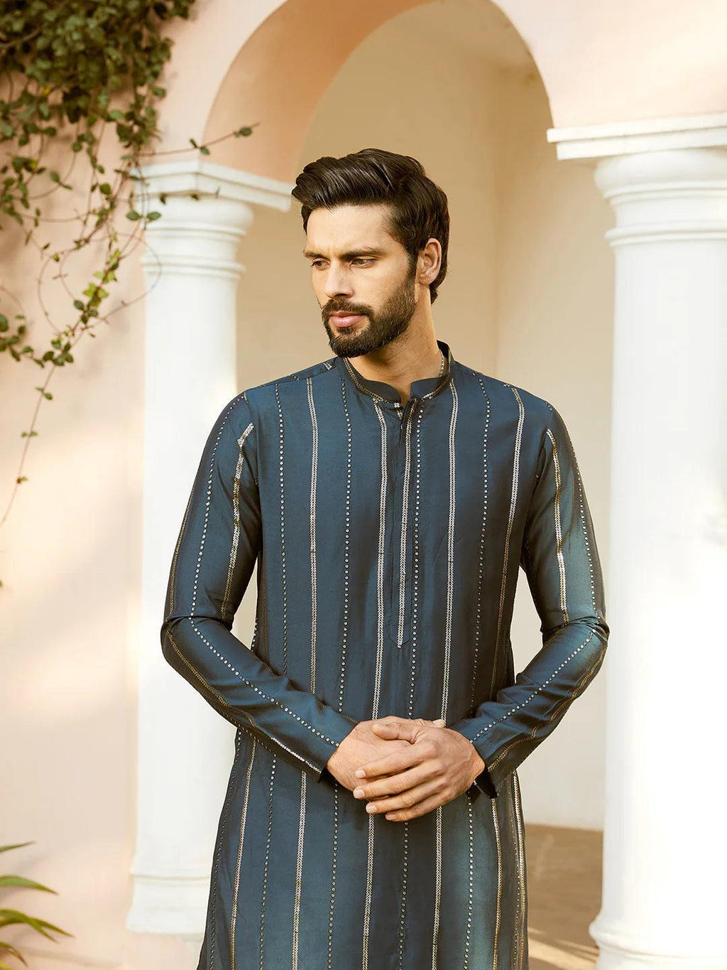 Fabmade Embroidered Regular Sequinned Chanderi Silk Kurta With Pyjamas | Grocsy