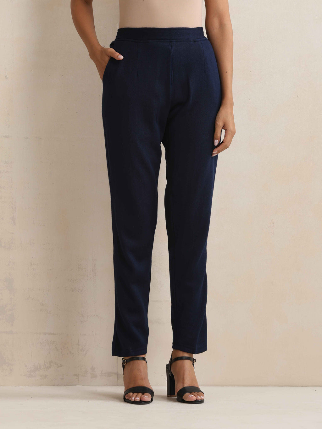 trueBrowns Navy Woollen Pants | Grocsy