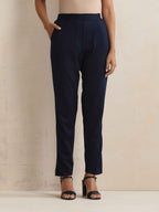 trueBrowns Navy Woollen Pants | Grocsy