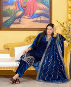 Teeya Creation Blue Color Velvet Heavy Embroidery Work Fully Stitched Salwar Suit | Grocsy