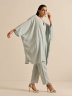 trueBrowns Grey Bandhani Printed Silk Kaftan Co-Ord Set | Grocsy