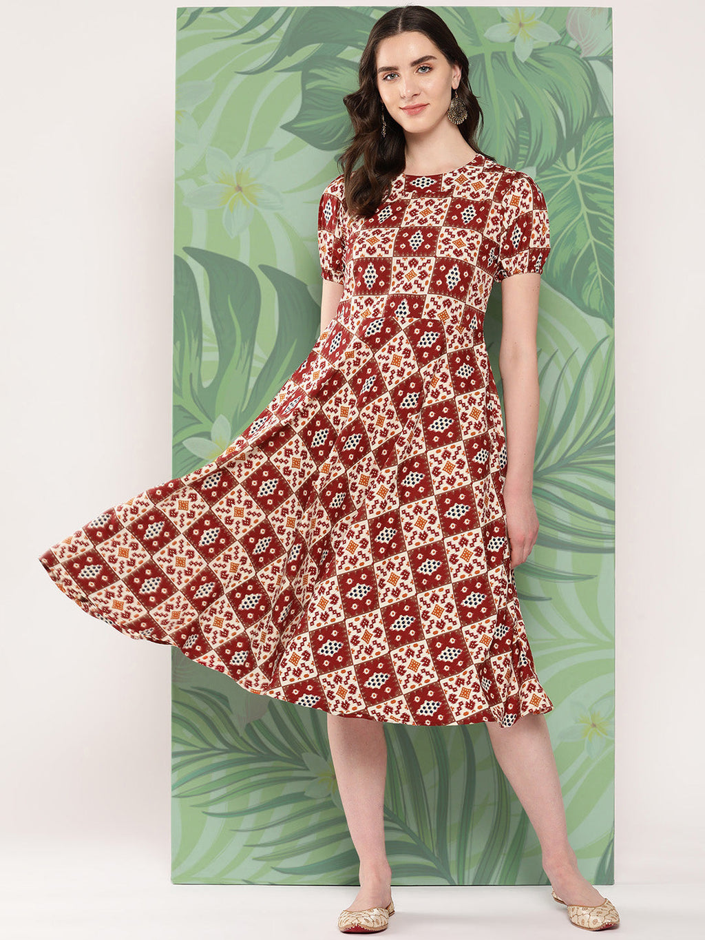 InWeave Women's Maroon Square Dress | Grocsy