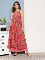 InWeave Women's Camelia Pastel Peach Print Strappy Kurta Set | Grocsy