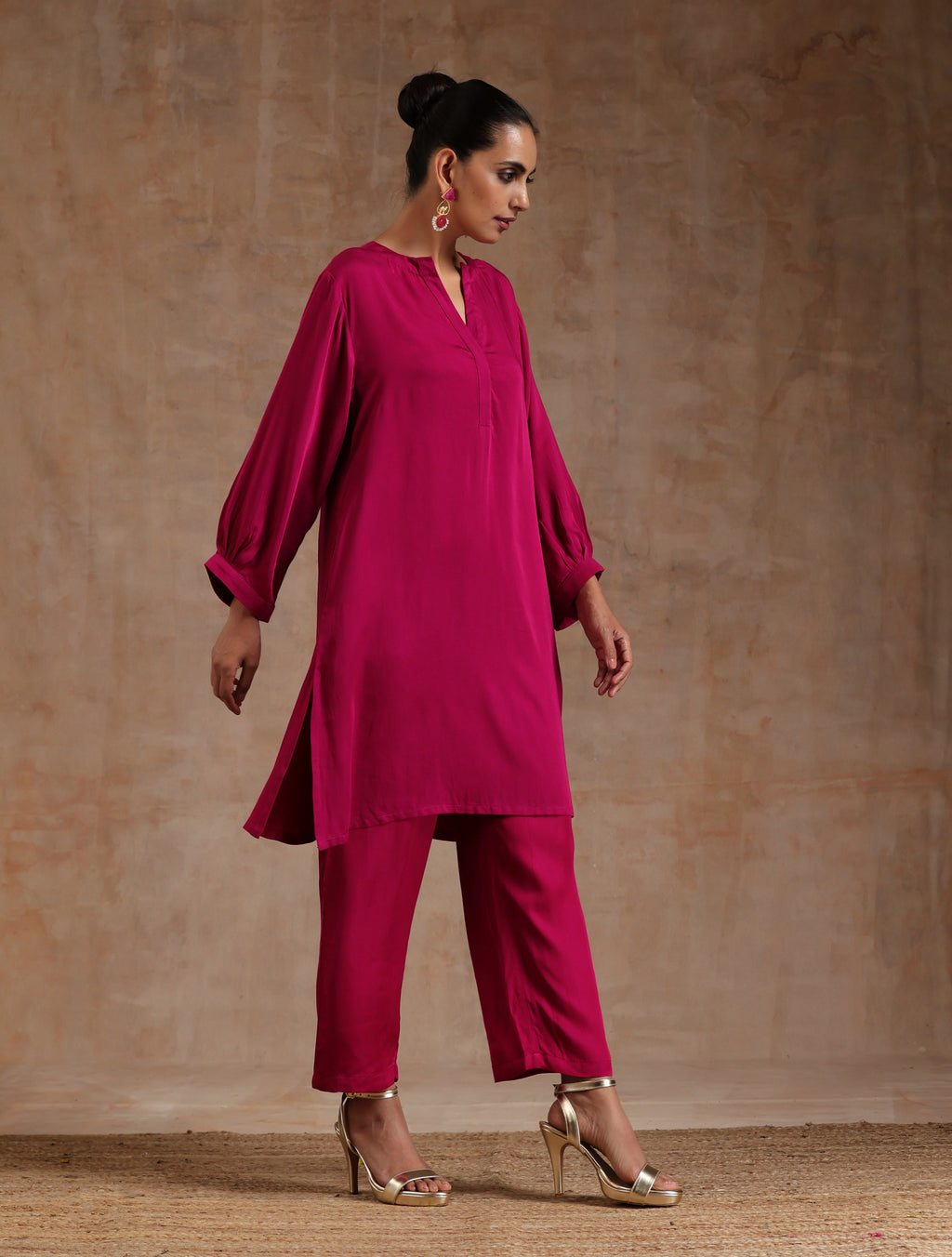 trueBrowns Pink Modal Satin Relax Co-ord Set | Grocsy