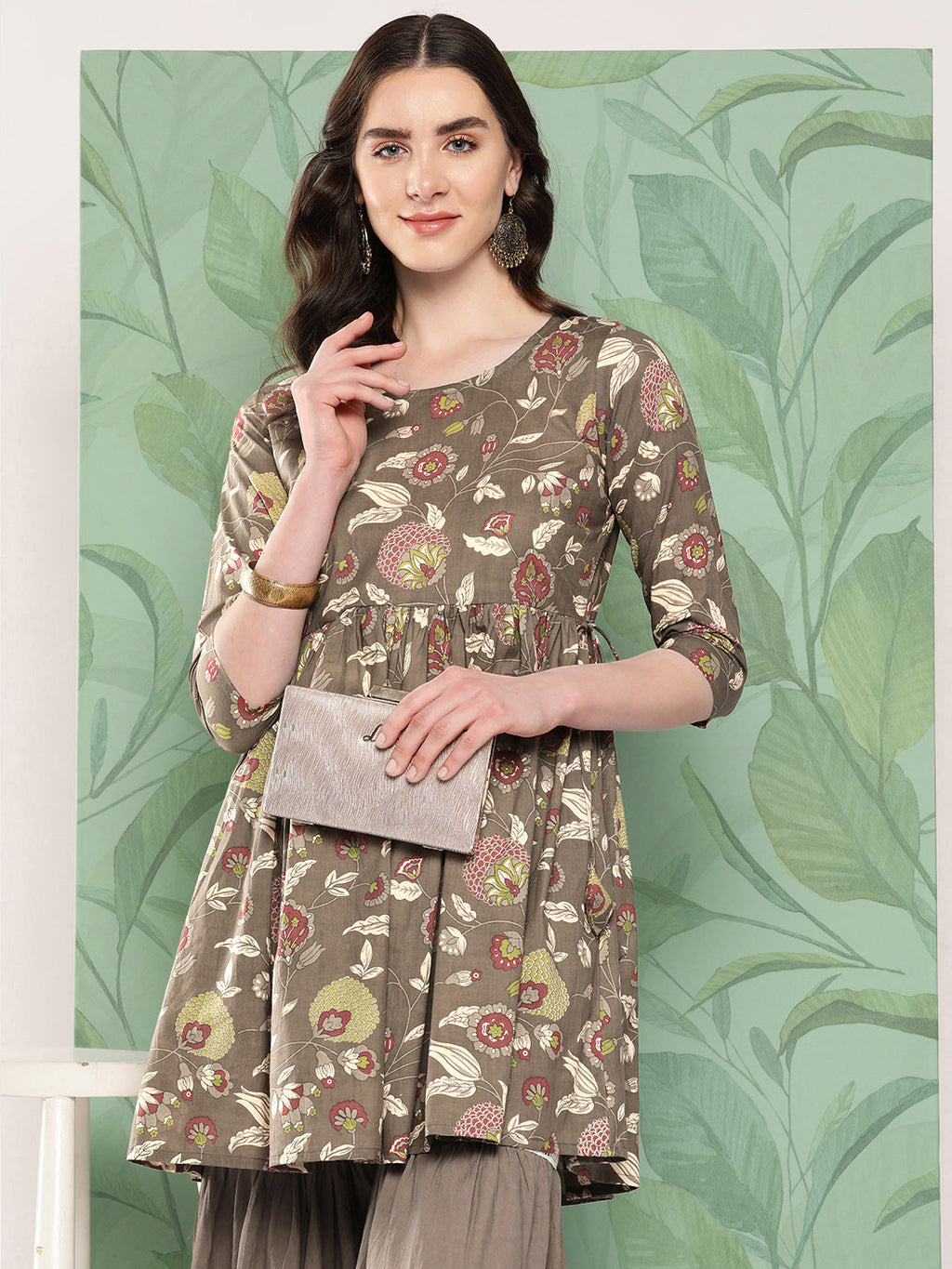 InWeave Women's Olive Shade Tropical Sharara Set | Grocsy