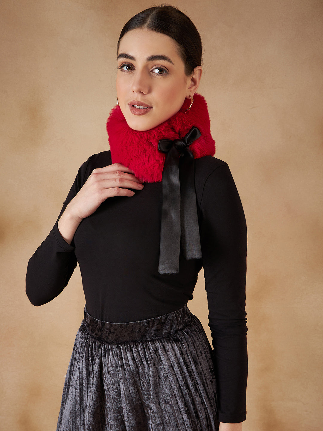 InWeave Women's Cherry Red Fur Neckpiece | Grocsy