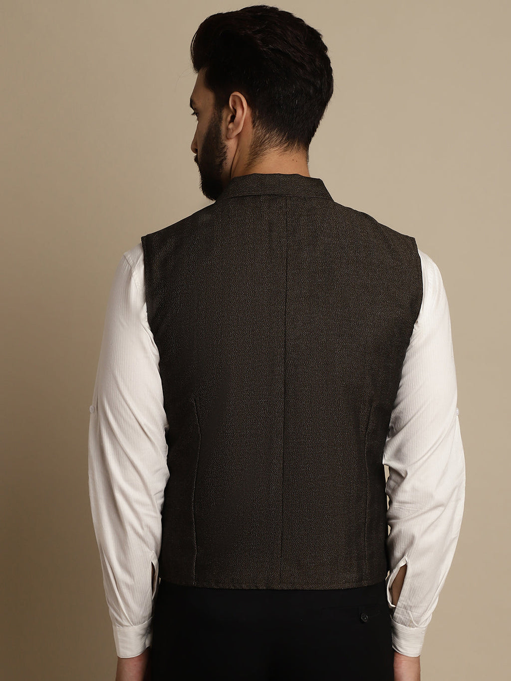 Even Apparels Men's Brown Wool Waistcoat with Notched Lapel | Grocsy