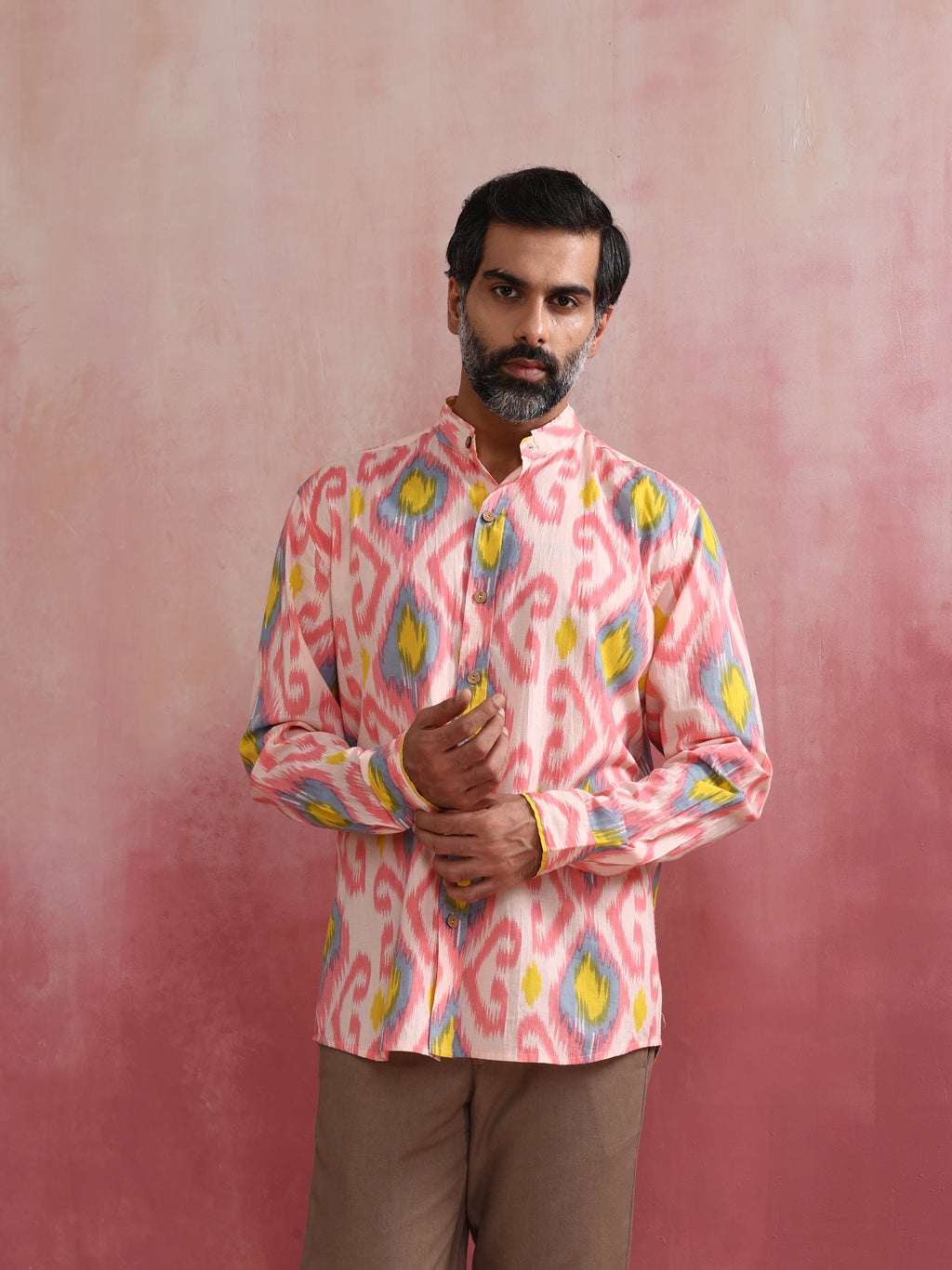 trueBrowns Men's Lime Ikat Print Cotton Shirt | Grocsy