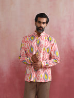trueBrowns Men's Lime Ikat Print Cotton Shirt | Grocsy